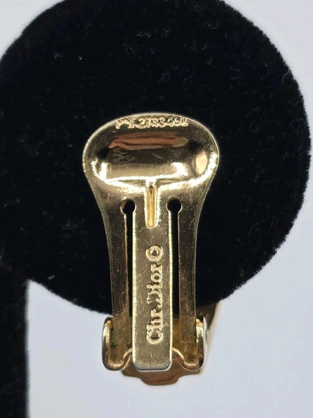 VTG Dior Gold Tone Black Enamel Rhinestone Clip Earrings Half Hoop Signed - Picture 5 of 16